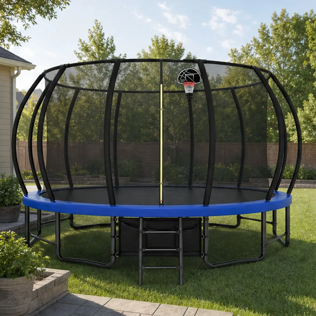 ARCH 15FT High-Bounce Outdoor Trampoline with Basketball Hoop - ASTM Certified Recreational Trampoline for Kids, Ladder, Shoe Bag, Galvanized Anti-Rust Steel Frame, Blue, Backyard Fun, 230.00 lb Weight, High-Bounce Outdoor Trampolines