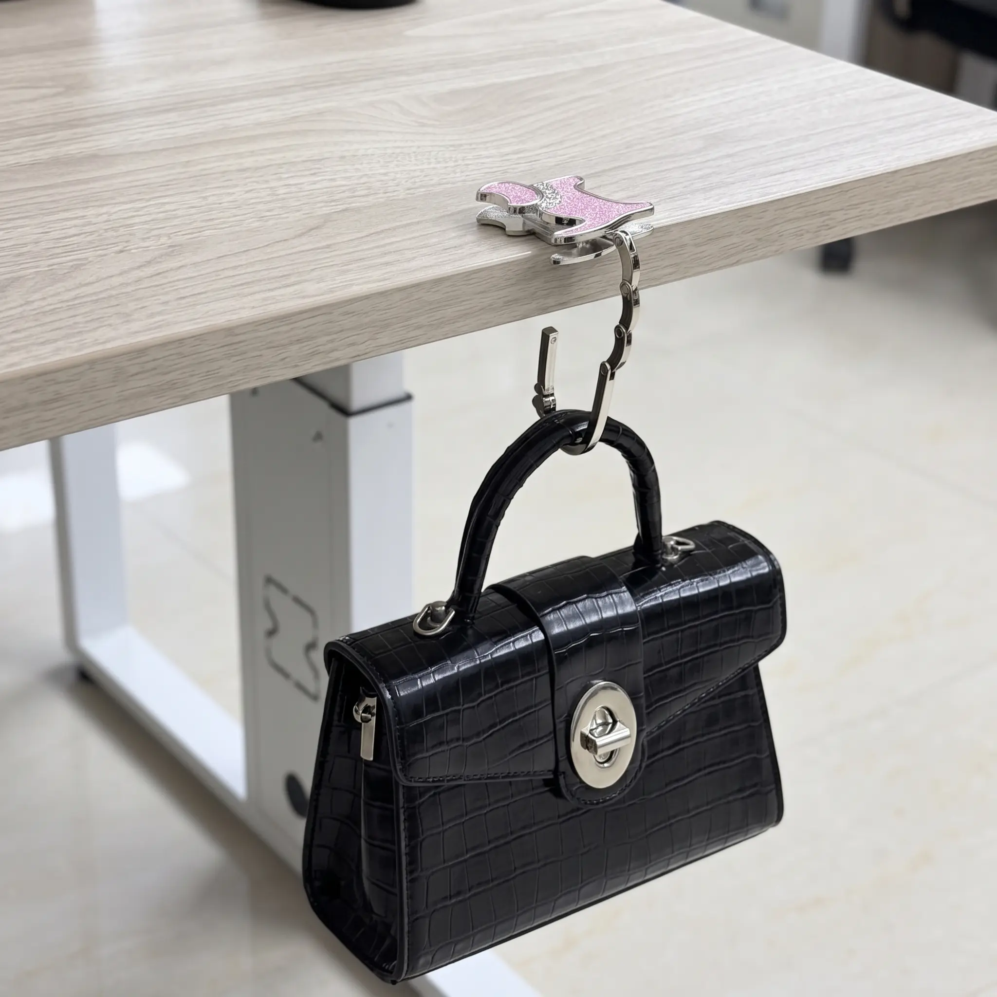 Sparkly Cat Handbag Hanger for Table Edge, Foldable Rhinestone Purse Hook, Portable Bag Holder for Desk & Cafe, Cute Cat Lover Accessory Gift for Women