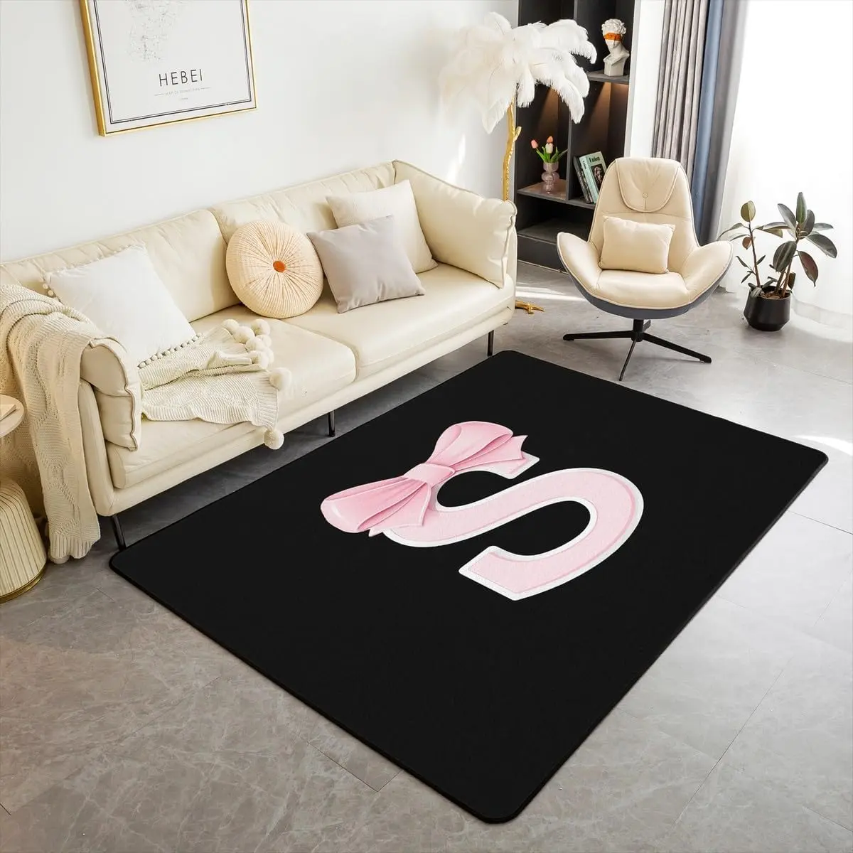 Kawaii Pink Bow Decor Carpet,Gifts for Women,Area Rug 3x5,Monogrammed Living Room Rugs for Bedroom,Soft Personalized Initial Letter Indoor Floor Mat Modern,Non-Slip