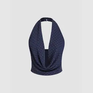 Cider [size 2-10] Cowl Neck Polka Dot Ruched Crop Top
