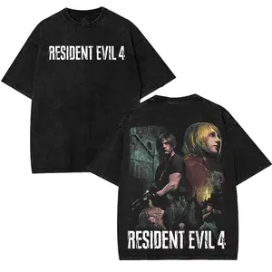 Resident Evil 4 Washed Graphic Tee – Vintage Cotton T-Shirt for Game Fans, Casual Streetwear Menswear, Gamer Gift, Streetwear Clothes Soft Top Tshirt Crewneck Classic