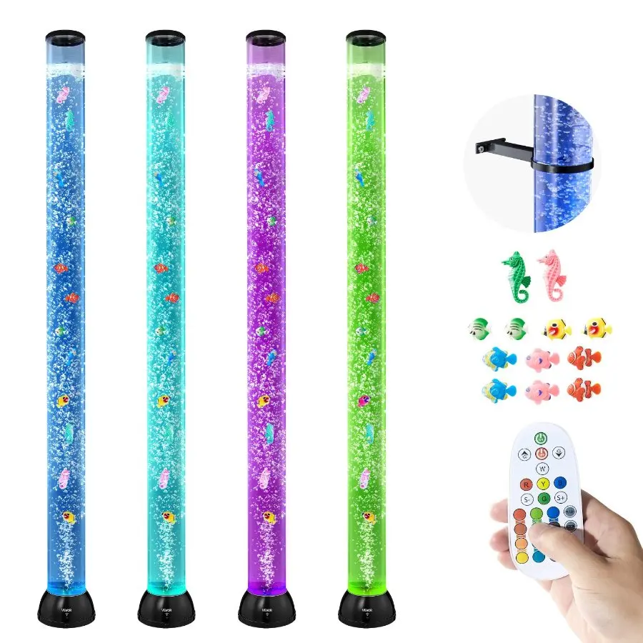 VEVOR 60-Inch (5ft) Freestanding Sensory Bubble Tube Lamp, Bubble Fish Aquarium Lamp with 10 Floating Fish, 16 Color Effects, Remote Control, 4-Step Easy Installation, Stress/Anxiety Relief Calming Light for Home Decor, Bedroom, Living Room