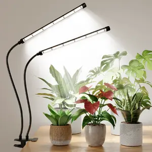 Bamworld Grow Lights with Clip Dual Head LED for Indoor Plants 42 Full Spectrum LEDs 3 Modes 10 Levels Timer USB Power for Seedlings Succulents Herbs
