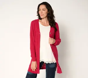 LOGO by Lori Goldstein Regular 100% Cotton Long Sleeve Sweater