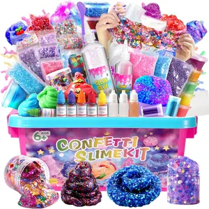 Confetti Slime Kit, Sparkling Slime Making Kit, DIY Craft Set with Clear Glue, Colors, and Decorations, Ages 6+