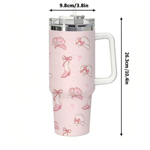 40oz Pink Cowgirl Tumbler with Handle & Straw, Stainless Steel Insulated Travel Mug, Reusable Hot Cold Coffee Cup, Western Cowboy Hat Boot Design, Cute Gift for Women, Mother's Day, Birthday, Home Office Use