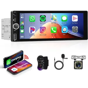 Single Din Car Stereo Wireless Carplay Android Auto 6.86 inch 1 Din Touch Screen Car Radio Bluetooth FM/RDS EQ Backup Camera USB Type-C SWC AUX in TF