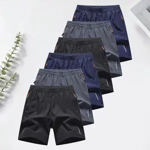 Men’s Summer 6-Pack Casual Athletic Shorts — drawstring elastic waistband fitness shorts, quick-dry summer shorts with zippered pockets, made from moisture-wicking, breathable fabric that dries quickly after workouts, featuring an adjustable built-in draw