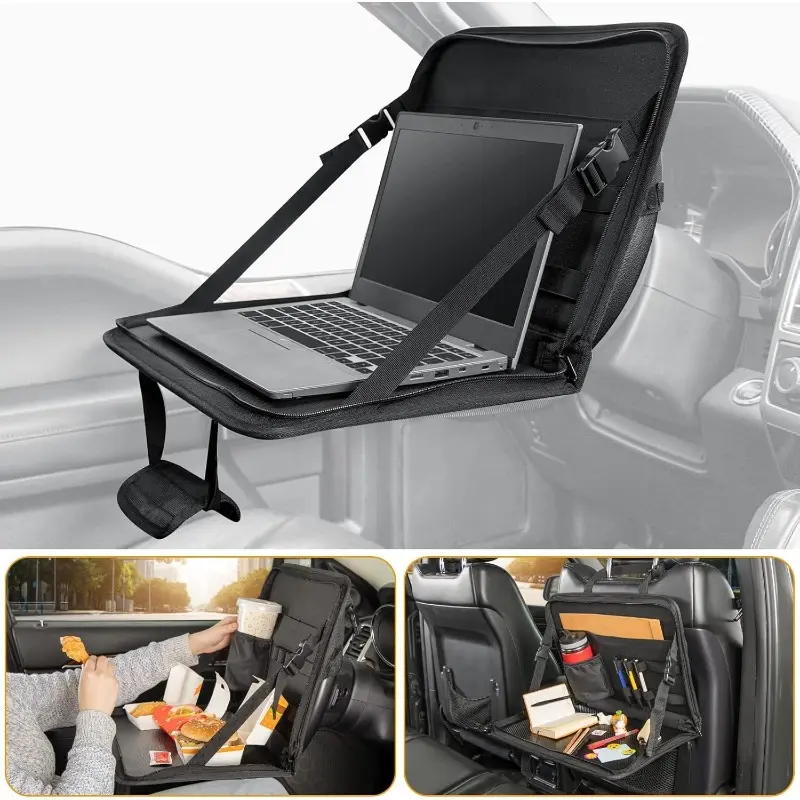 1pc Waterproof Leather 3-in-1 Multifunctional Car Interior Stowing Tray - Steering Wheel Eating Tray, Back Seat Laptop Work Desk for Commuters