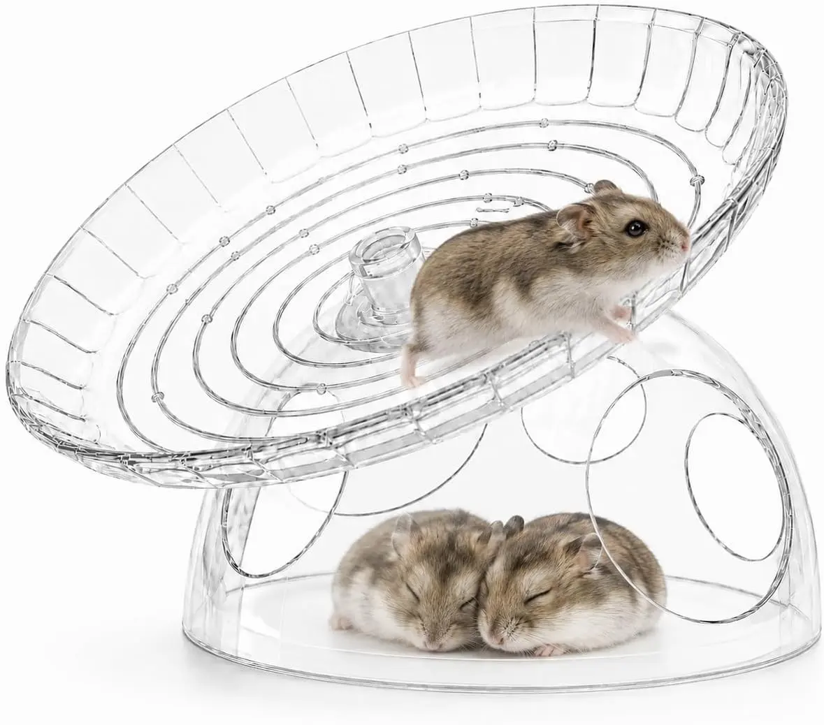 Silent Hamster Wheel with Hamster Hideout, Quiet Flying Saucer Exercise Wheel for Dwarf Hamsters, Stable Running Wheel, Small Animal Cage Accessory, Easy to Clean (Lucency) | 2-in-1 flying saucer wheel with hideout, quiet spin, wide track, clear body