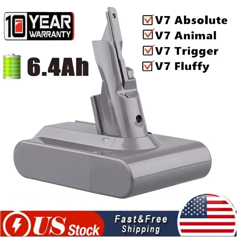 21.6V 6400mAh Rechargeable Lithium-Ion Replacement Battery Pack for Dyson V7 SV11 Series (Motorhead Pro, Trigger, Animal) Cordless Vacuum - Short Circuit Protection, High Temperature Protection, Cordless Vacuum Accessories, Wireless Rechargeable Solutions