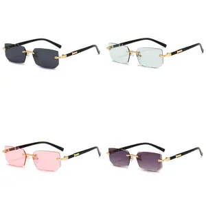 4PC Rimless Sunglasses Rectangle Fashion Popular for Women Men Small Square Sun Glasses Summer Traveling Oculos