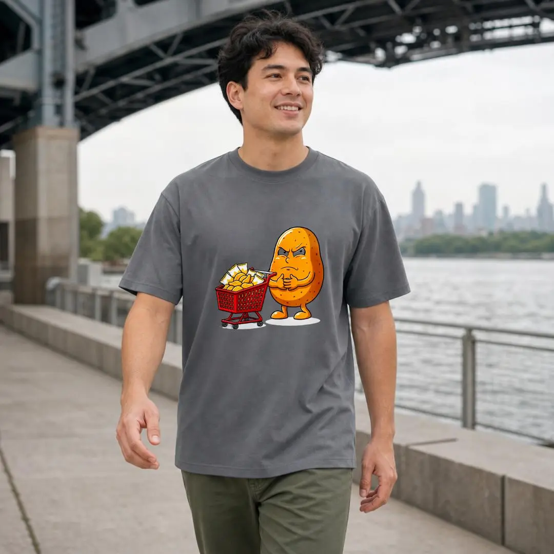 Xtauto Funny Cartoon Potato Shopping Cart Unisex T-Shirt Summer Casual Wear Gift For Friends Family