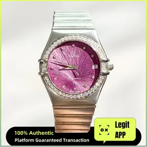 Omega Constellation 32.5mm Stainless Steel Quartz Aftermarket Purple Dial & Diamond Bezel 15513944