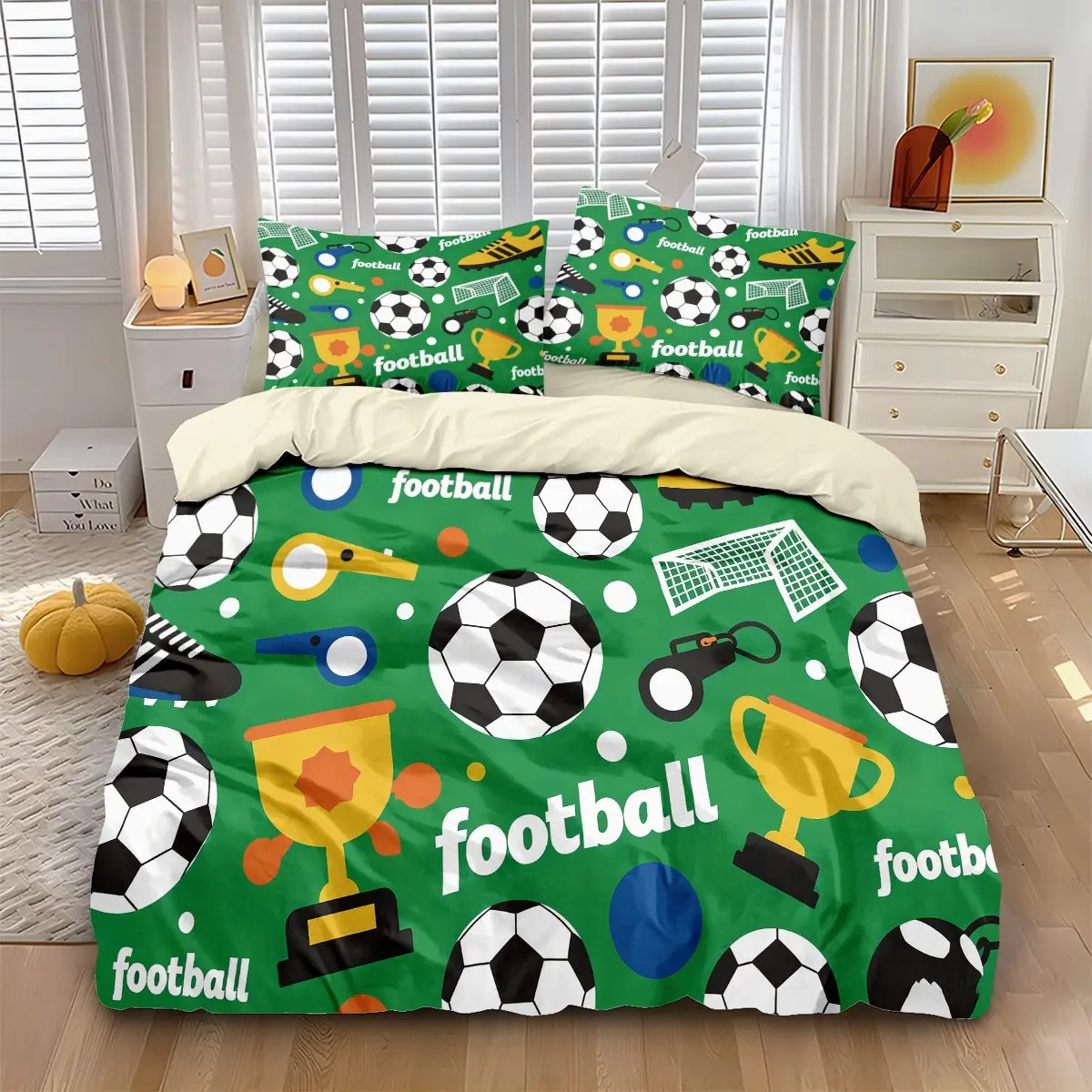 Football Summer Pattern Quilt Cover Set, Fashion Design, Soft Comfortable Bedding Set, Includes 1 Quilt Cover and 2 Pillowcases, Bedroom Decor, Bed Covers