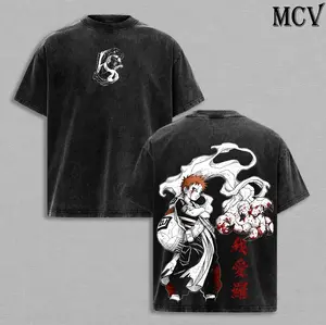 Gaara Vintage Washed Tee – Naruto Anime Double Printed Graphic T-Shirt, Unisex Oversize Anime Manga Streetwear Heavyweight Cotton Wash Tee, Gift for Anime Fans ZDP