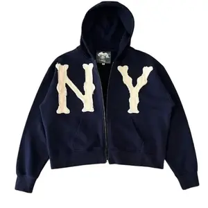 New York Unisex Animal Print Embroidered Full-Zip Hoodie Loose Fit Casual Streetwear Jacket for Women & Men Spring 2024 Polyester Spandex Material
