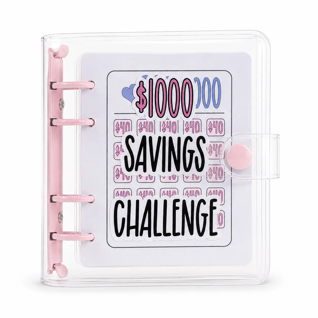 Mini 1000 Savings Challenge Binder for Cash, Reusable Pocket Budget Book with Clear Envelopes for Cash Stuffing, Server Tips, Sinking Funds & Teens, Organizador de Dinero con Sobres