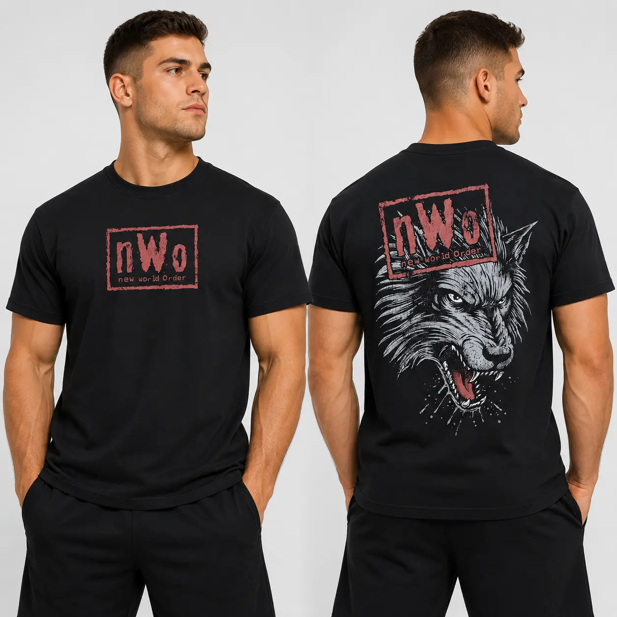 nWo Wolfpack Black Graphic T-Shirt, Goodie Two Sleeves Retro Wrestling Tee, Red and Black Faction Apparel, Throwback Fan Gift, Men's Cotton Shirt