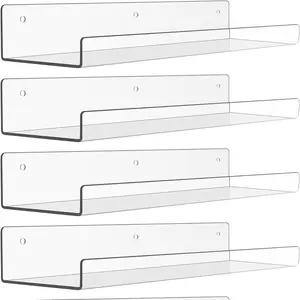 6 Pack Acrylic Shelves for Wall Storage, 15" x 4“ Floating Bookshelves for Kids, Display Shelf Organizer for Bathroom, Bedroom, Living Room