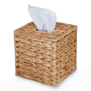 Handwoven Water Hyacinth Tissue Box, Creative High-Appearance Napkin Storage Holder, Decorative Desktop Design for Kitchen, Bedroom and Office, Decoration
