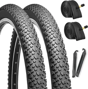 Hycline 2-Pack Mountain Bike Tires Set: 27.5x2.125-inch Folding Replacement Puncture-Resistant Bicycle Tires and Pair 27.5x2.125-inch Inner Tubes with Tire Levers for MTB Off-Road Bike