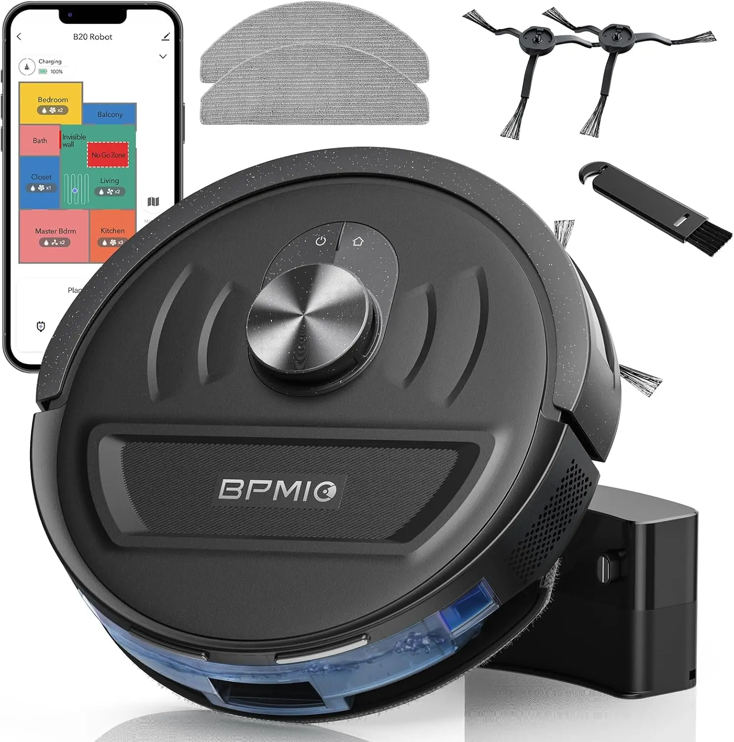 BPMIO Robot Vacuum and Mop Combo, 5500Pa Strong Suction, LiDAR Navigation with Smart Mapping, 120-Min Runtime, Custom Cleaning Schedule, Alexa & WiFi/App Compatible, Ideal for Pet Hair & Hard Floors