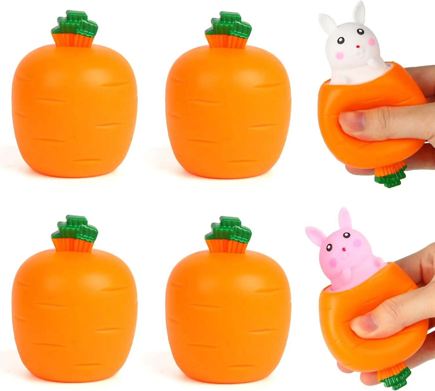 4 Pack Easter Bunny Squishy Stress Balls, Soft Squeeze Fidget Toys for Kids, Stress Relief Sensory Toys, Easter Basket Stuffers, Party Favors & Holiday Gifts