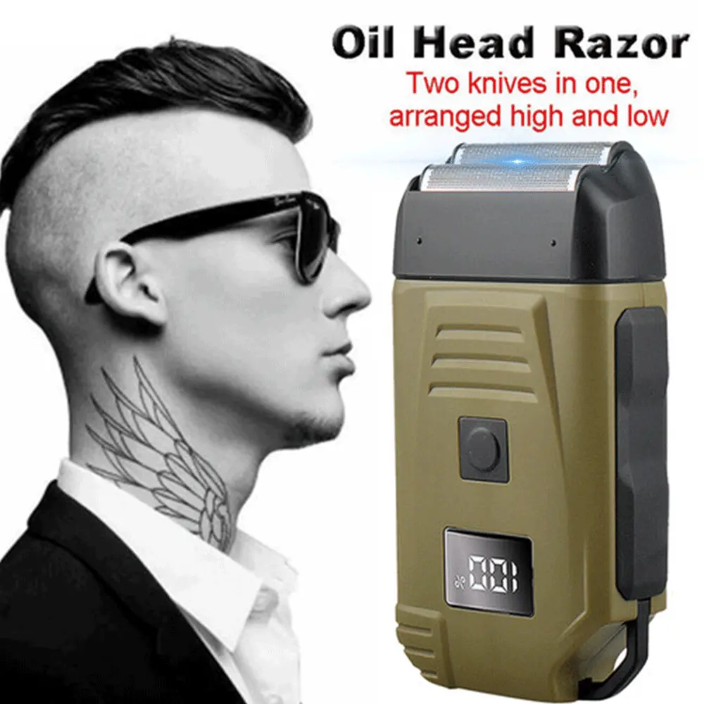 {Best For Gifts }Electric Foil Shaver Blade Head Shaver Razor Wet and Dry Men's Beard Shaver USB Electric Twin Blade Shaver Razor Strong Reciprocating Trimmer Machine twin shaver men Brush Green, Portable Shaver, Cordless Shaver，Foil  shaver