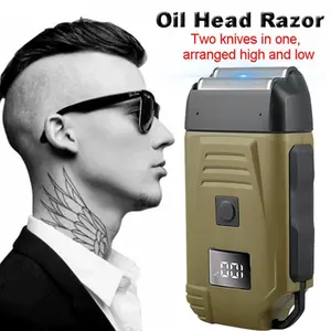 {Best For Gifts }Electric Foil Shaver Blade Head Shaver Razor Wet and Dry Men's Beard Shaver USB Electric Twin Blade Shaver Razor Strong Reciprocating Trimmer Machine twin shaver men Brush Green, Portable Shaver, Cordless Shaver，Foil  shaver