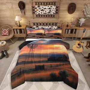 Feelyou Queen Bedding Set - Vintage Western Plains Windmill Farm Barn Bedroom Bedding, Rustic Farmhouse Breathable Decorative Duvet, Luxury Soft Down Comforter Insert for Adults, Bedroom Bedding Set, Breathable Duvet Set
