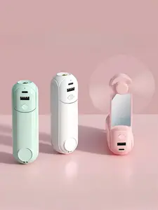 LMMAKE 5-IN-1 Portable Handheld Fan USB Rechargeable Foldable Cooling Fan with Power Bank Flashlight Makeup Mirror 3 Speed Levels Compact Cellphone Cooler for Travel Outdoor Office Home Use