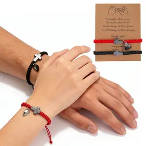 Adjustable Couple Bracelet Set, Magnetic Heart Cross Bracelet With Jesus Blessing Card, Fashion Bracelet for Couples, Daily Clothing Decor, Trendy All-match & Exquisite Jewelry for Birthday Love Gift, Heart Charm Bracelet