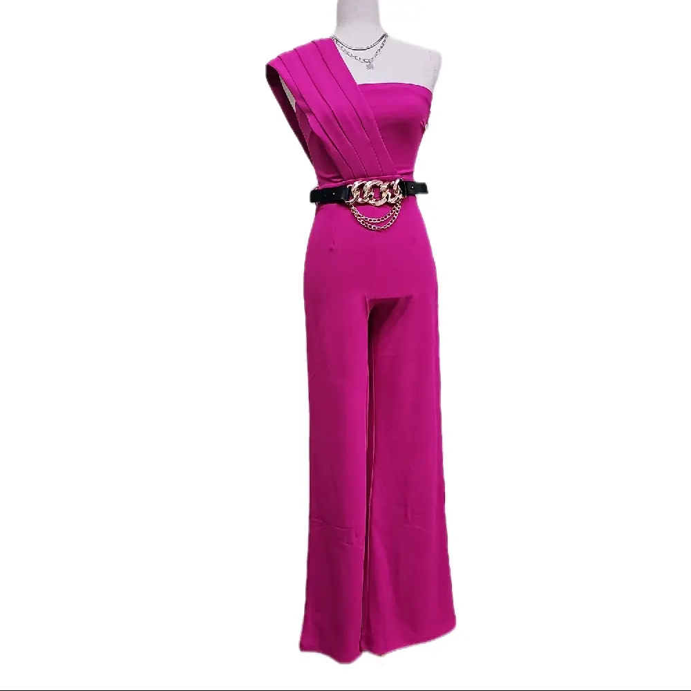 Women's Fucsia Katty Jumpsuit - Fitted Sleeveless Overalls for All Seasons Comfort Basic Chic Minimalist Elegant