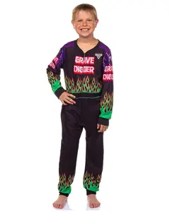 Monster Jam Grave Digger Boys' Union Suit Kids Fleece Monster Truck One Piece Pajamas