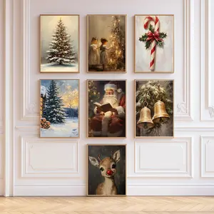 Vintage Christmas Wall Decorations Farmhouse Style Posters for Living Room Bedroom Office Rustic Winter Poster Gifts Oil Paintings for All Spaces Festive Settings