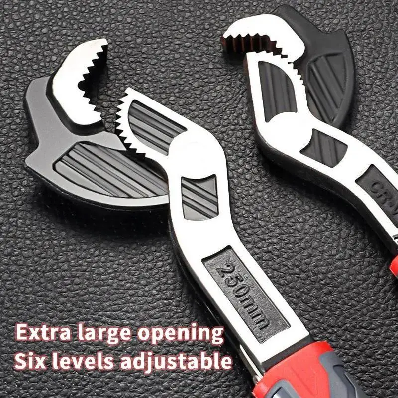 Multi-Functional Self-Locking Adjustable Pipe Wrench Set - 6/8/10/12 Inches Quick Opening Line Wrenches with Rubber Grip, High Carbon Steel Heavy-Duty Plumbing Tool for Home & Car Assembly, Hot Water Pipe Repair Flexible Pipe Wrench Quick Opening Wrench