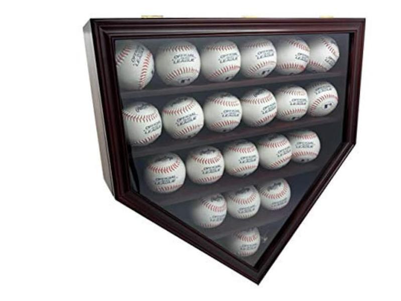 Solid Wood 21 Baseball Display Case Wall Cabinet Holder Shadow Box, w/UV Protection, Lockable