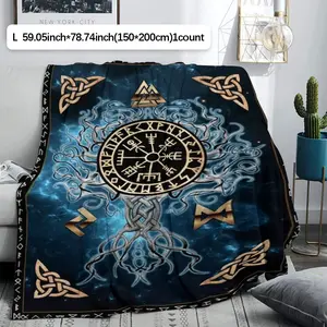Viking Pattern Blanket, Soft Comfortable Flannel Blanket for Gift, Warm & Cozy Throw Blanket for Home & Office & Travel, Gift for Him, Gift for Her, Stylish Blanket
