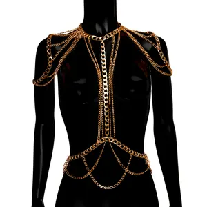 DNS WEAR ORLA CHAIN: Gold Warrior Goddess Link Chain Top for Layered Festival Wear & Dripping Luxury Statement Body Jewelry