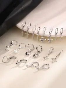 Fashionable Punk Dangle Earrings Set (9 Pairs), Punk Style Earrings, Cross & Heart & Star & Snake Design Earrings for Women & Men, Trendy All-match & Exquisite Jewelry for Birthday Gift