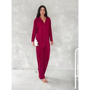 Burgundy Pleated Co-ord Set