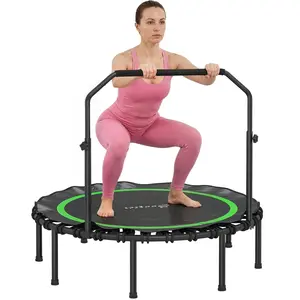 Soozier 48" Rebounder Trampoline for Adults, 440lbs Foldable Mini Trampoline with Adjustable Handle, Quiet and Safe Bungee Rebounder Jumping Cardio Trainer for Indoor Outdoor Fitness Workout, Green