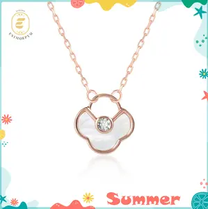 Moissanite Rose Aura Four-Leaf Clover Pendant Necklace Valentine's Day Wedding Engagement Anniversary Romantic Elegant Gift Daily Wear