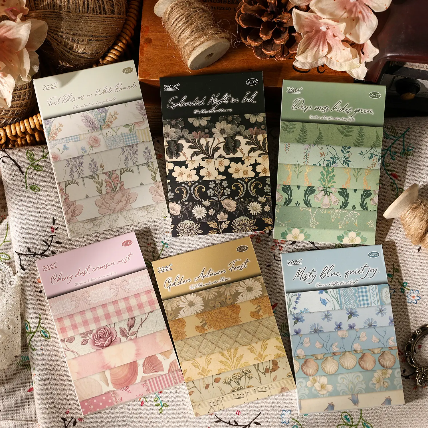 "Breeze for You" Series Scrapbooking Set - 300 Pcs Non-Sticky Craft Paper (2.64in×4.13in), Vintage Retro-Modern Floral Backdrop with Easy Handling for DIY Journaling, Crafting Ideas, Scene-Setting