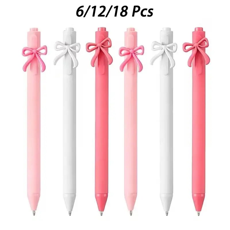 6/12/18pcs Multi-Color Bow Pen Retractable Ballpoint Pen, Retractable ballpen, Black Ink Pen Bow Party Gift Perfect for Girls' Birthday Parties, Office Supplies, Valentine'S Day Gifts Pen Set, Aesthetic Pens, Cute Retractable Pen, Stationery Writing Tools
