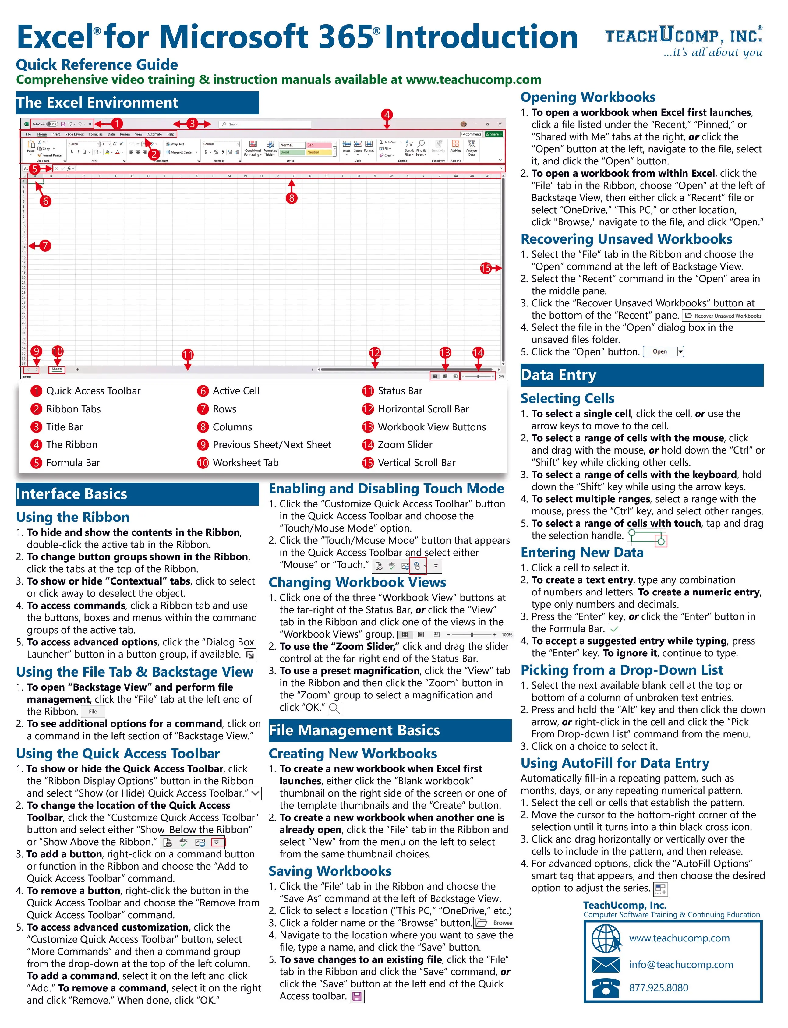 Excel for Microsoft 365 Introductory Quick Reference Guide