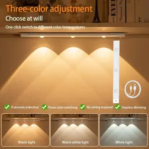 Rechargeable LED Cabinet Light, Adjustable Three-Color Motion Sensor Strip, Wall-Mounted for Living Room, Bedroom, Closet Lights Decor