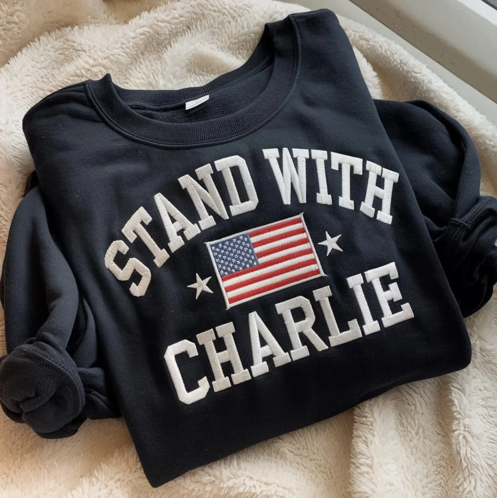 Embroidered Stand With Charile Freedom Sweatshirt, Patriotic USA Embroidered Sweatshirt. Freedom Champion Unisex Sweater For Men & Women