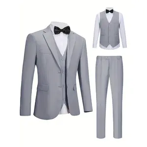 Men's 3 Pieces Slim Fit Suit Two Button Notch Lapel Jacket Vest Pants Set Solid Wedding Business Tuxedo Suits
